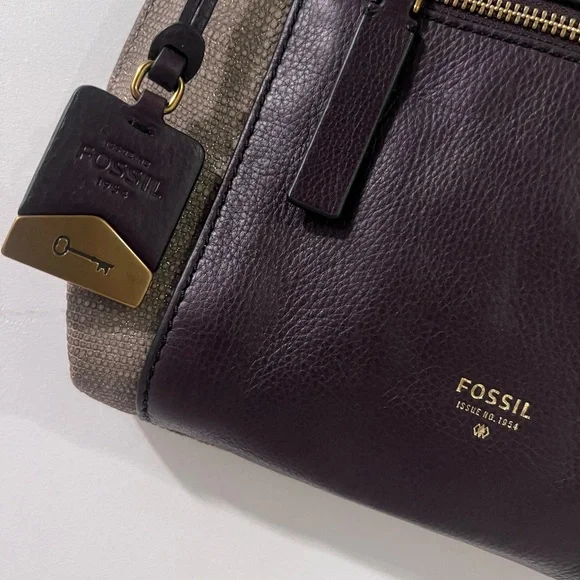 Fossil Brown Leather and Metallic Gold Crossbody Bag and Matching Wallet - Picture 4 of 10
